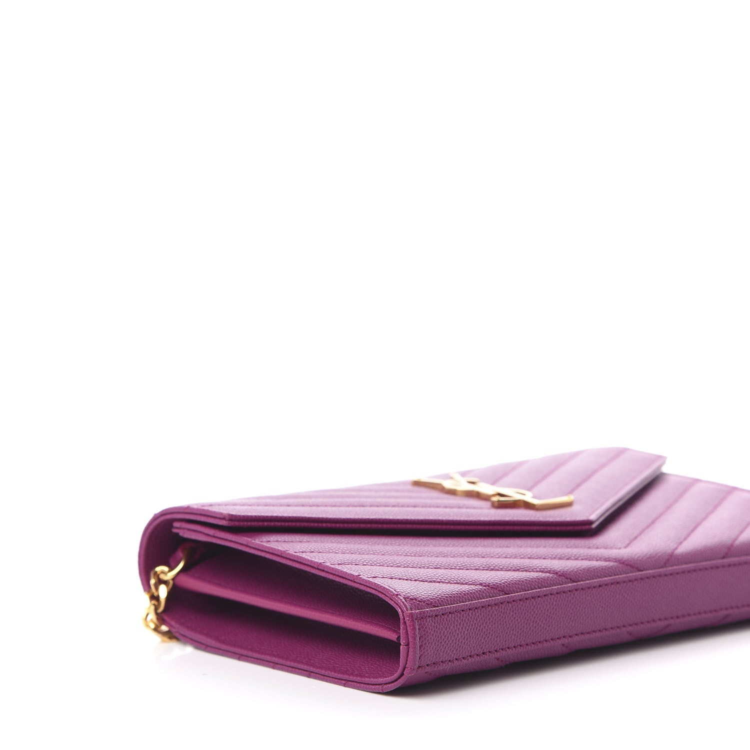 Saint Laurent Grain De Poudre Matelasse Chevron Monogram Chain Wallet Dark Grape 6 of 9
