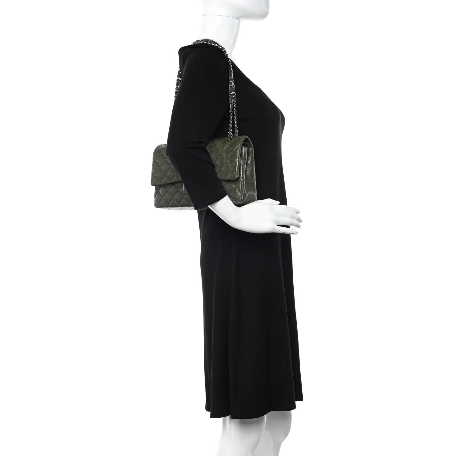 Chanel Caviar Quilted Medium Double Flap Dark Green 2 of 11