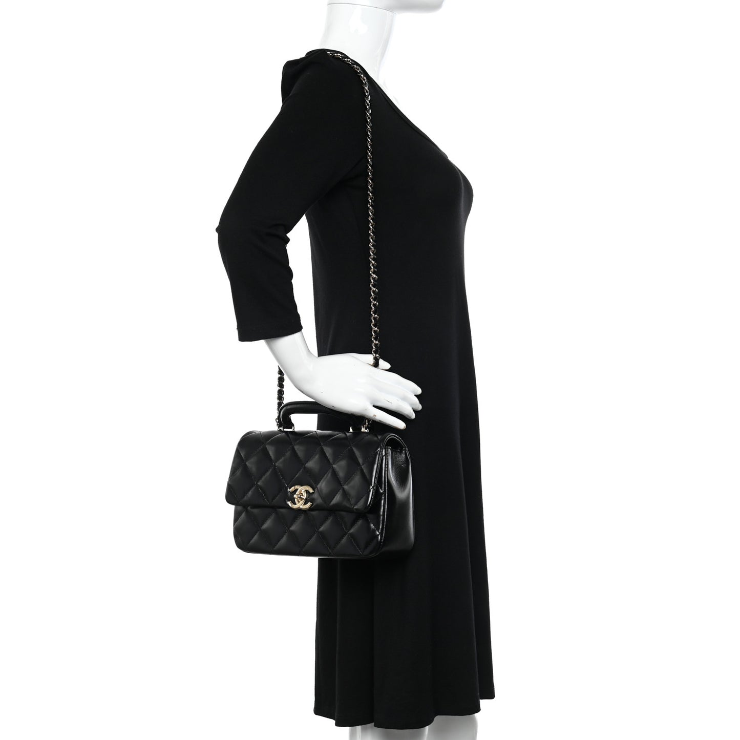 Shiny Lambskin Quilted Coco Trip Flap Bag Black