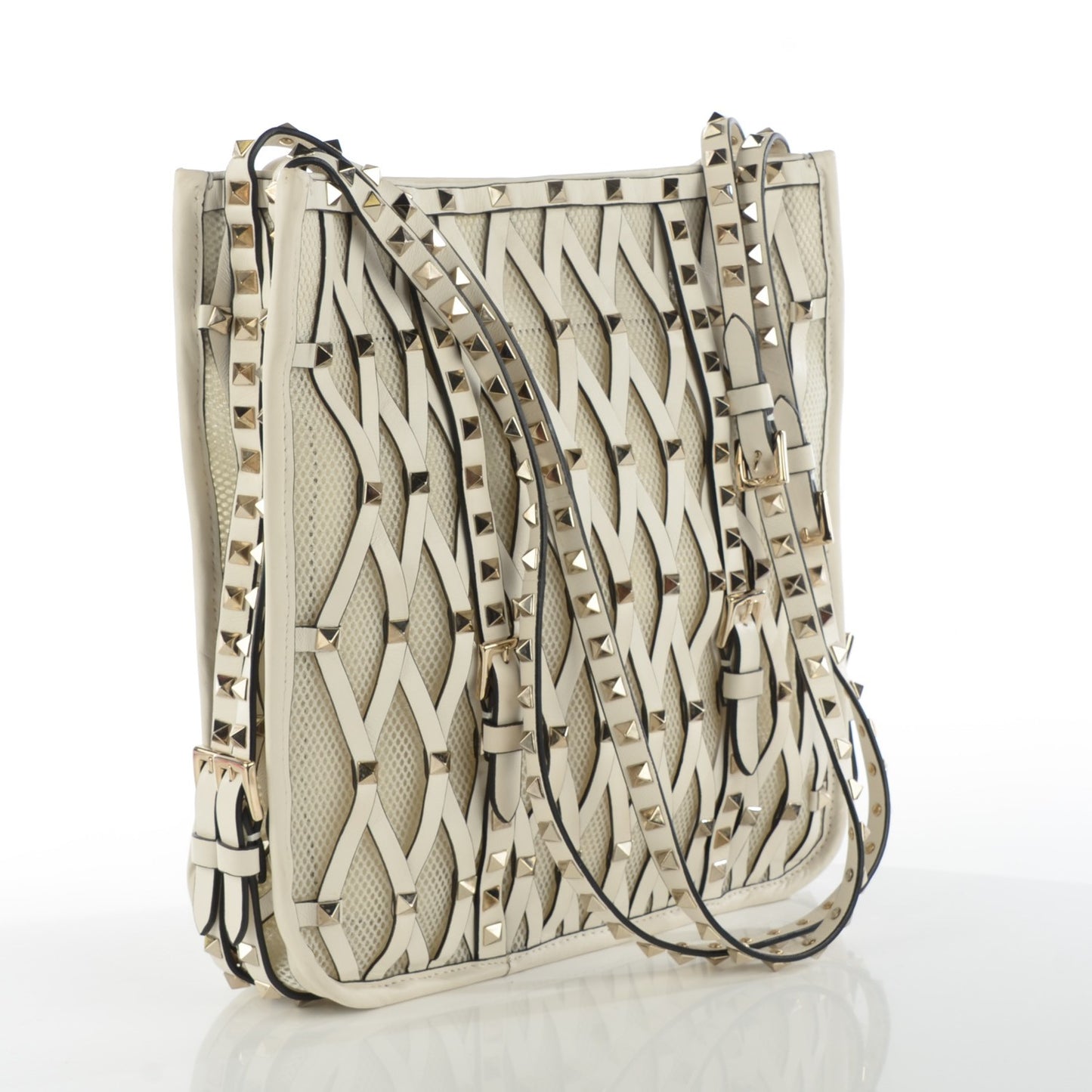 Vitello Rockstud Mesh Net Shopper Tote White
