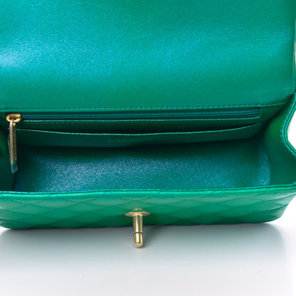 Chanel Iridescent Lambskin Quilted Mini Top Handle Rectangular Flap Green 5 of 12