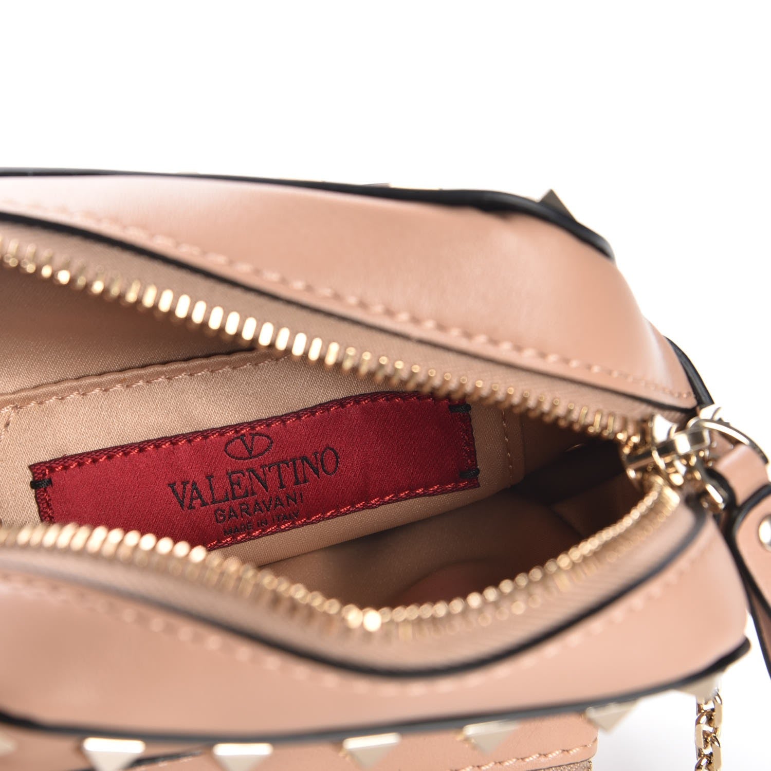 Valentino Garavani Calfskin Rockstud Double Pocket Chain Crossbody Bag Soft Noisette 6 of 6