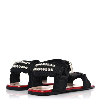 Gucci Neoprene Canvas Crystal Embellished Shea Flat Sandals 36.5 Black 4 of 9