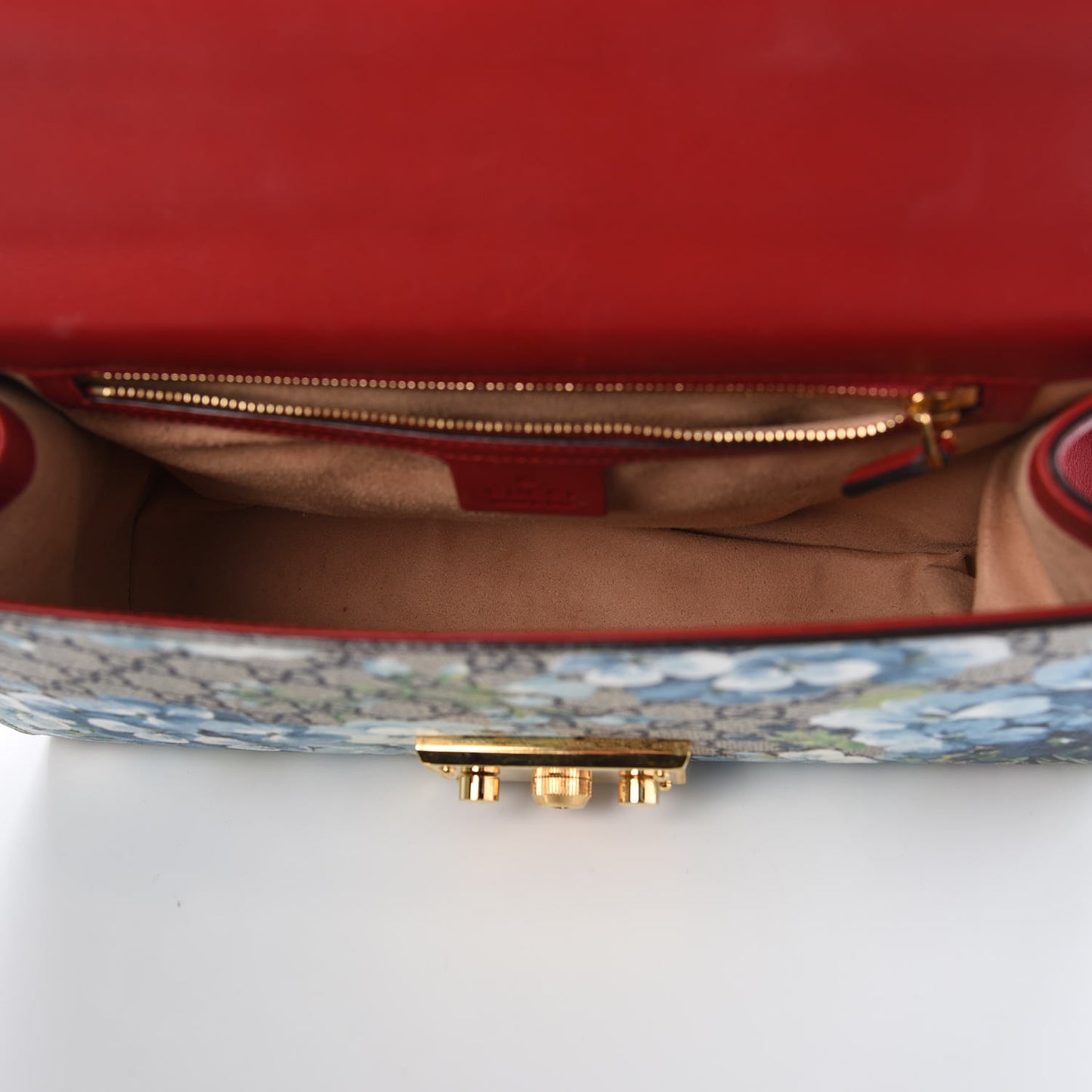 GG Supreme Monogram Blooms Medium Padlock Shoulder Bag Beige Blue Navy Hibiscus Red