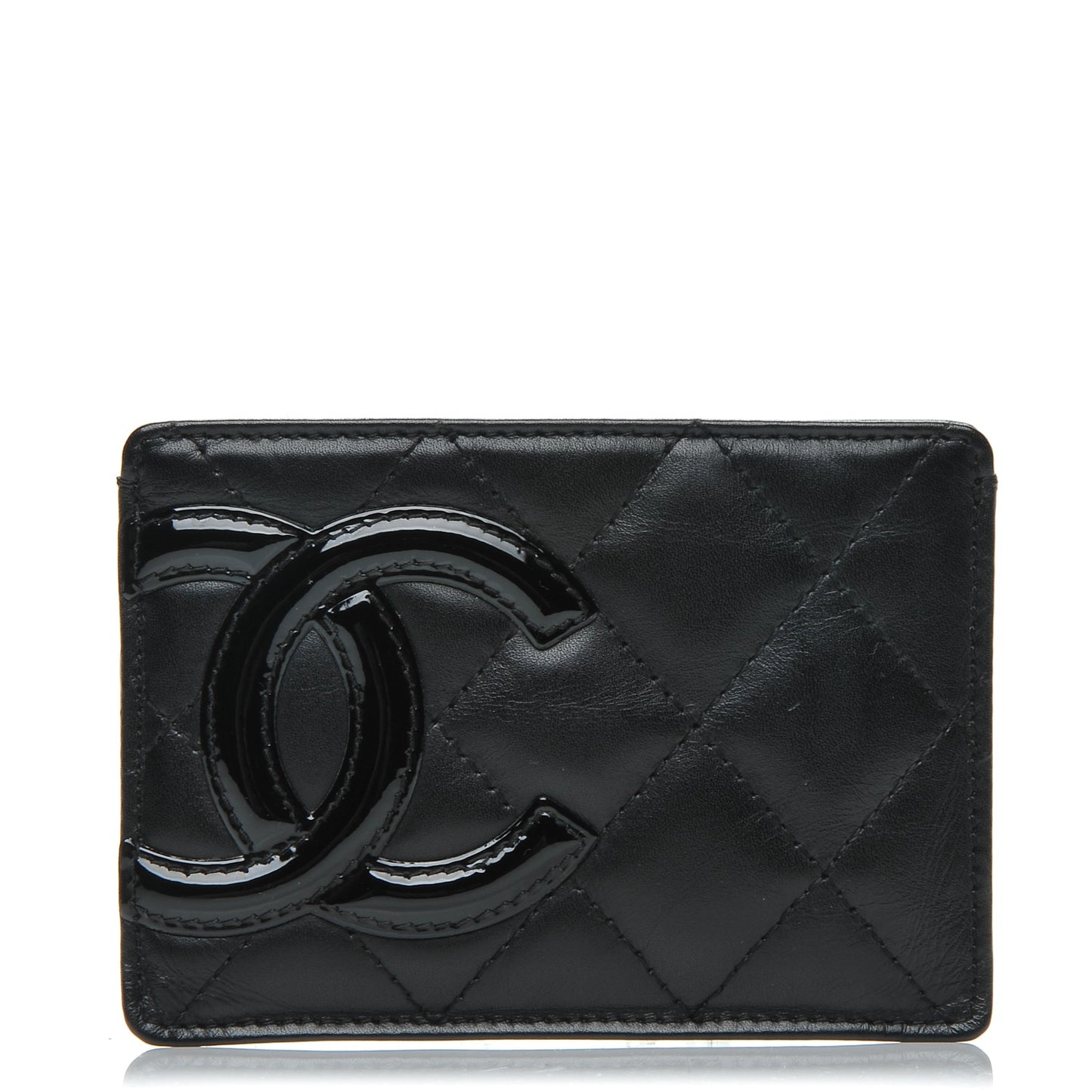 Calfskin Quilted Cambon Card Holder Black