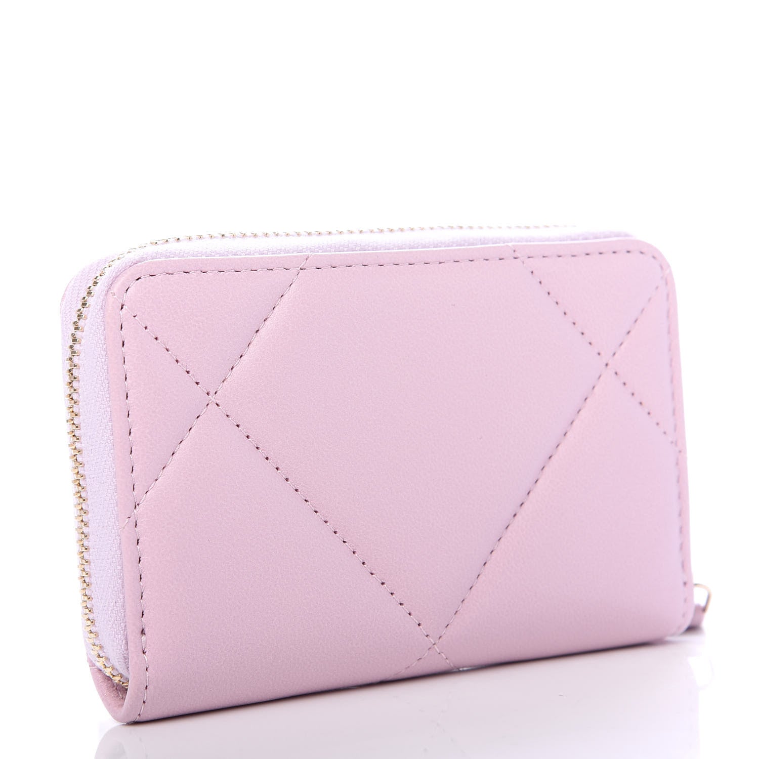 Chanel Lambskin Quilted Chanel 19 Zip Around Coin Purse Wallet Light Pink 3 of 8