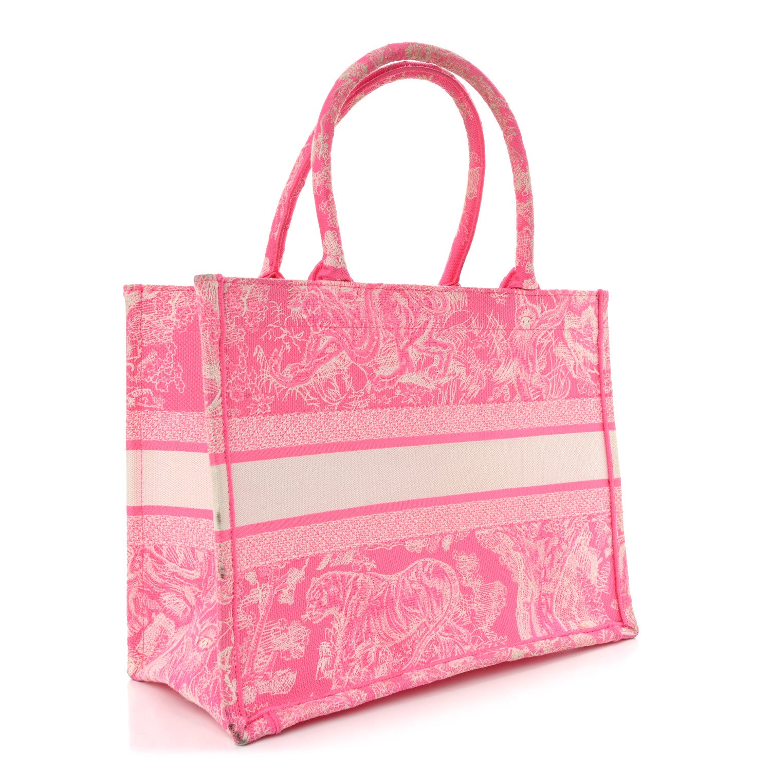 Christian Dior Canvas Embroidered Medium Dioriviera Toile De Jouy Book Tote Fluorescent Pink 3 of 12