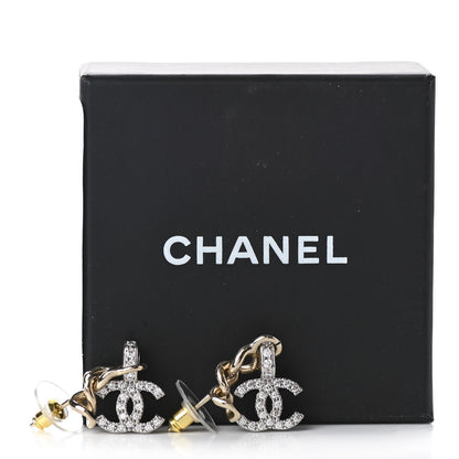 Chanel Metal Crystal CC Chain Drop Earrings Gold 5 of 5