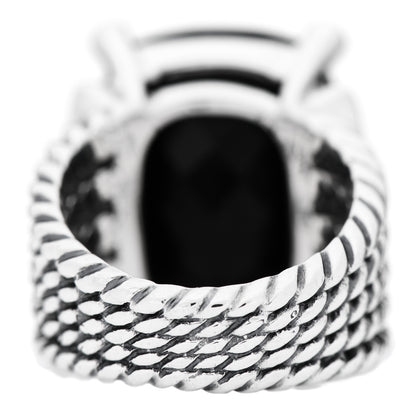 David Yurman Sterling Silver Diamond Black Onyx 20mm Wheaton Ring 52 6 4 of 5