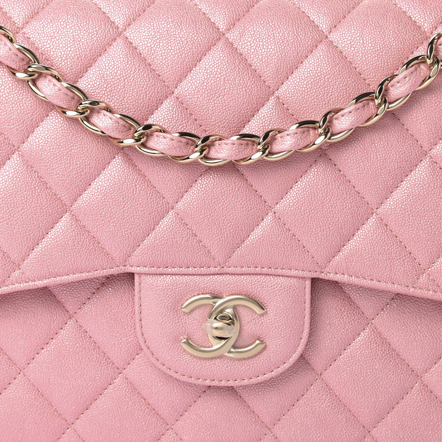Iridescent Caviar Quilted Jumbo Double Flap Rose Pink