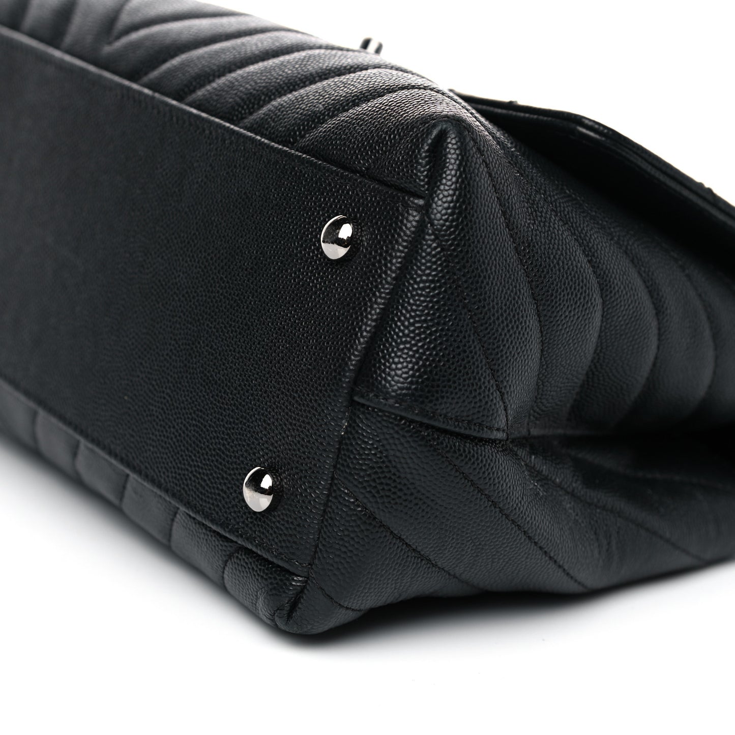 Caviar Chevron Quilted Small Coco Handle Flap Black