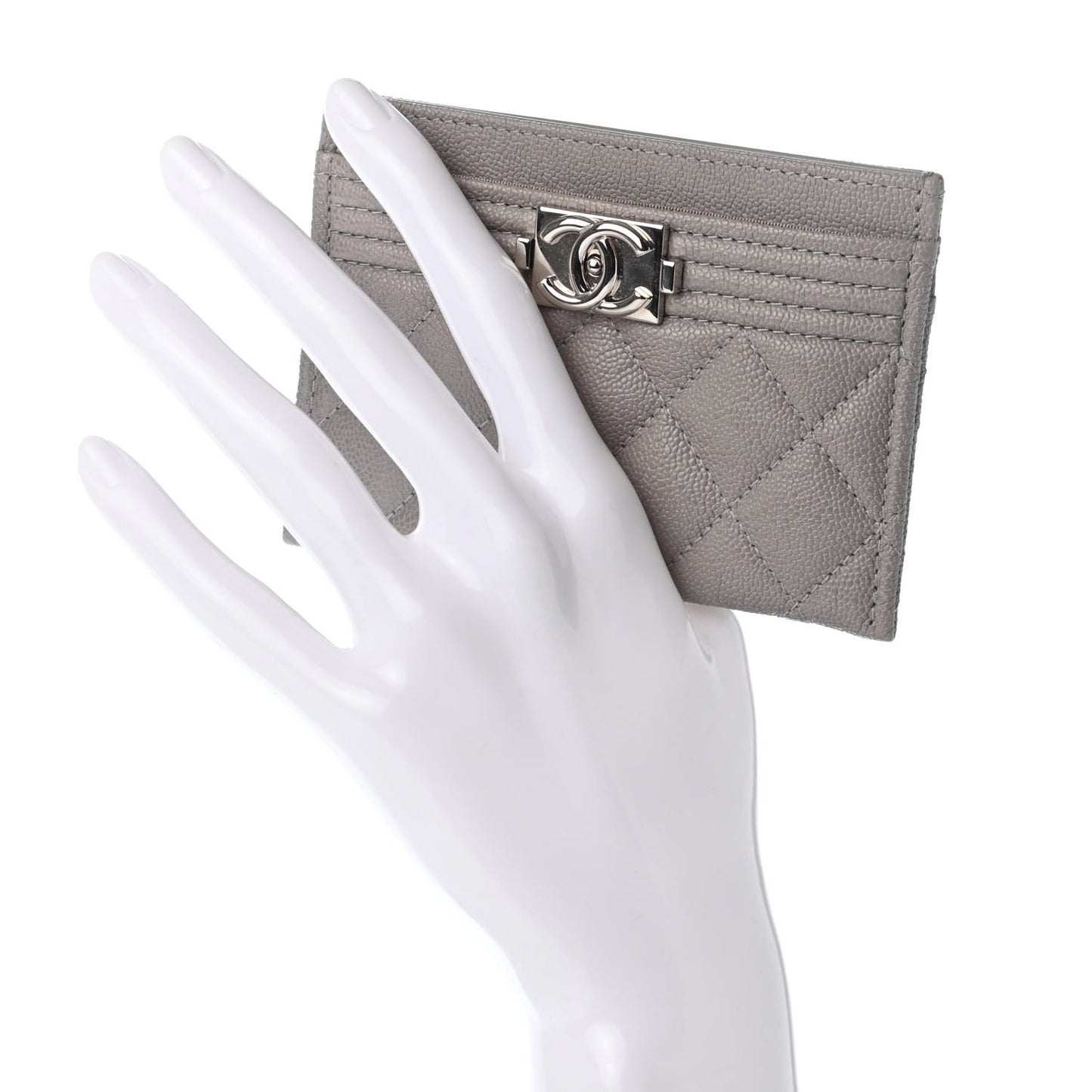 Caviar Quilted Boy Card Holder Grey