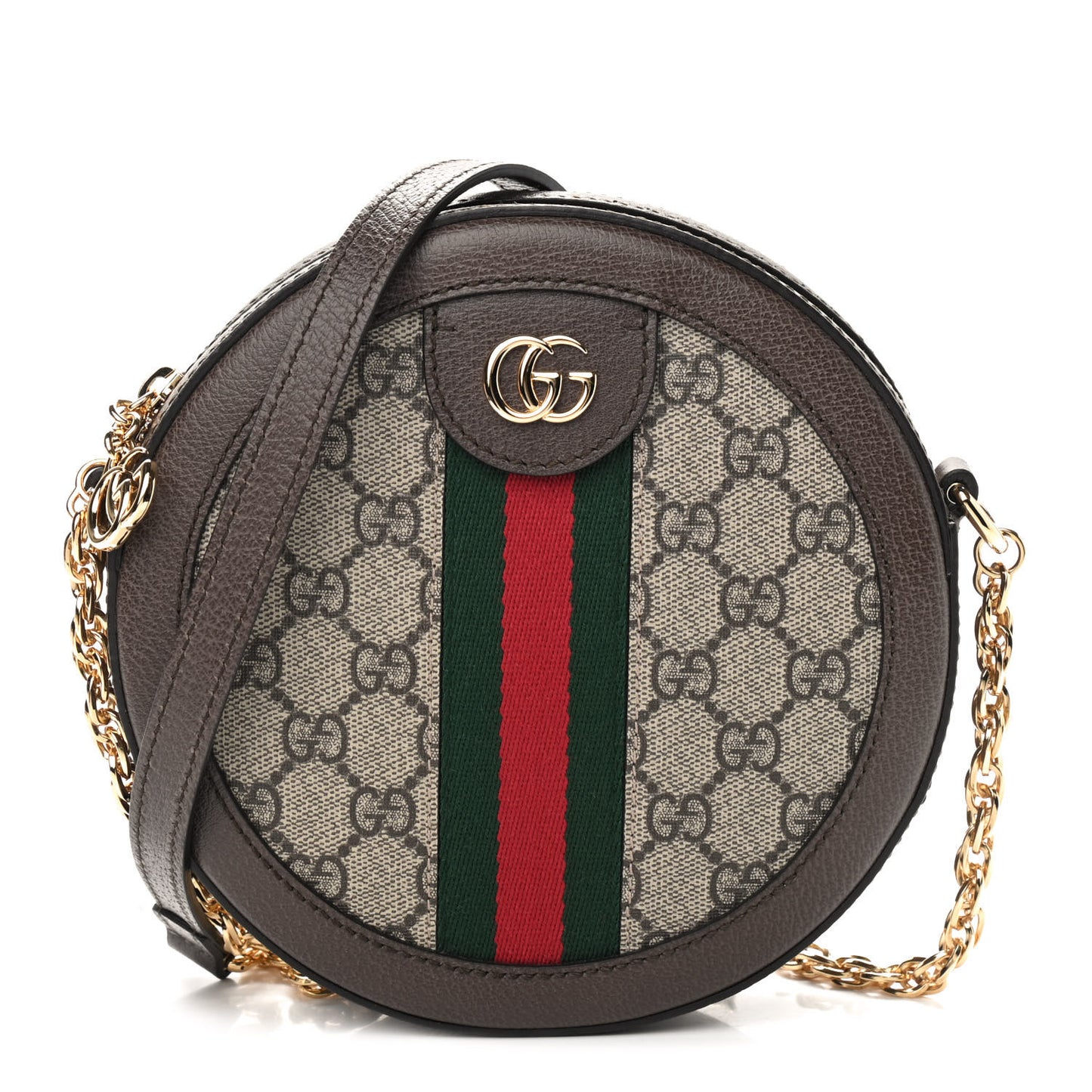 GG Supreme Monogram Web Mini Ophidia Round Shoulder Bag Brown