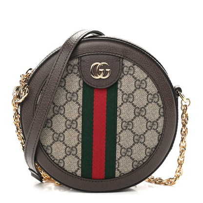 Gucci GG Supreme Monogram Web Mini Ophidia Round Shoulder Bag Brown 1 of 9