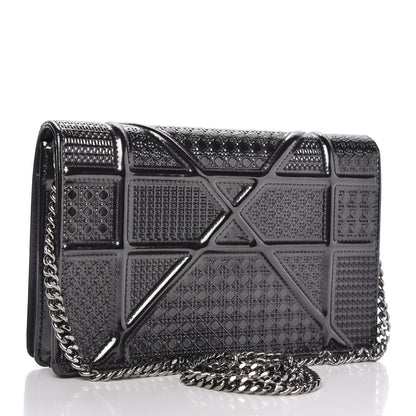 Christian Dior Metallic Patent Micro-Cannage Diorama Wallet on Chain Pouch Onyx Black 3 of 9
