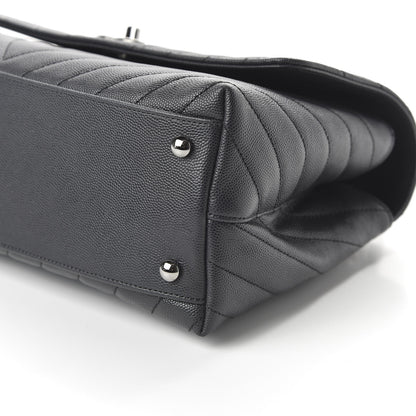 Chanel Caviar Chevron Quilted Small Coco Handle Flap Dark Grey 8 of 12