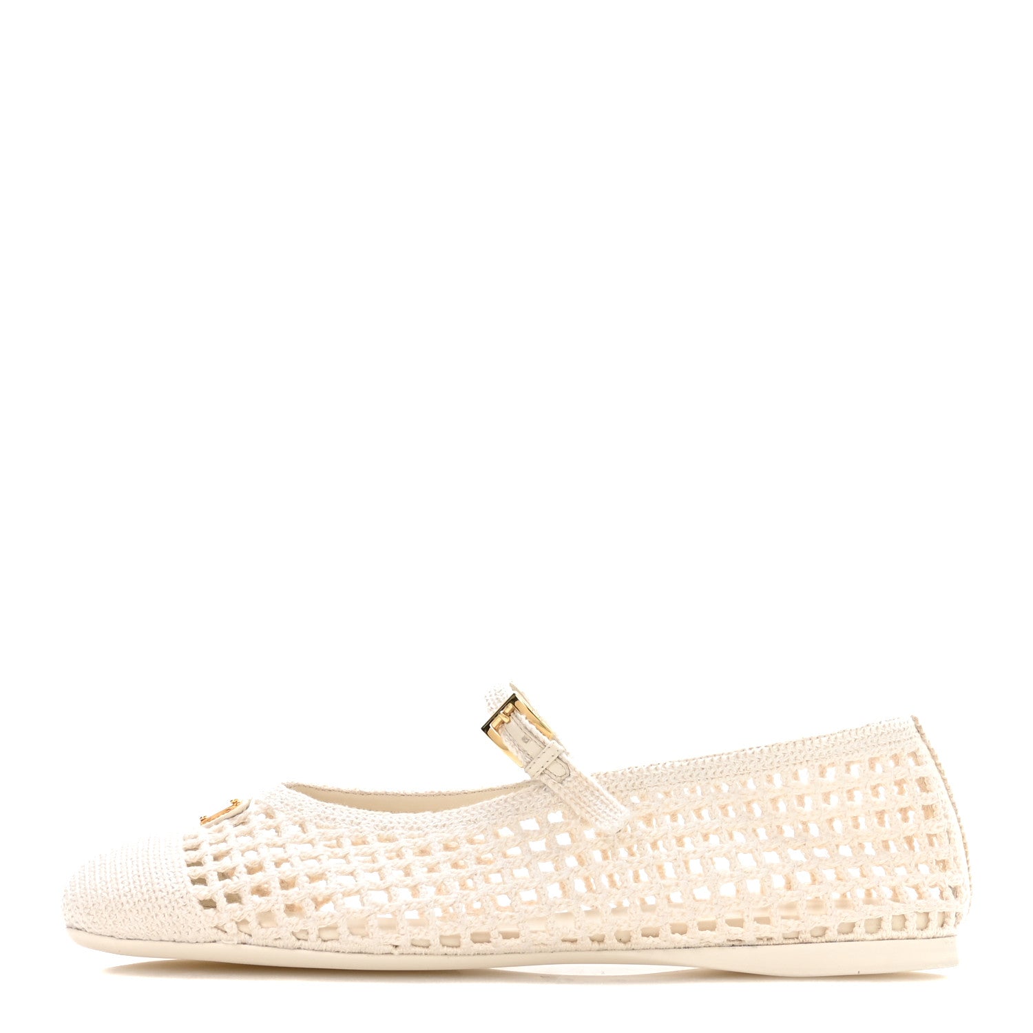 Prada Knit Crochet Logo Ballerina Flats 38 Ivory 1 of 9