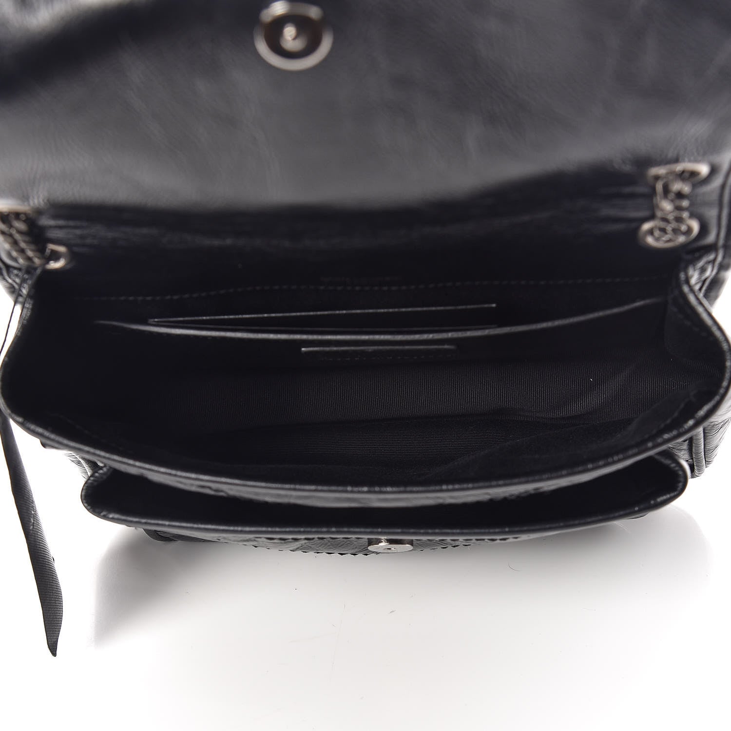 Saint Laurent Crinkled Calfskin Matelasse Monogram Baby Niki Chain Satchel Black 7 of 9