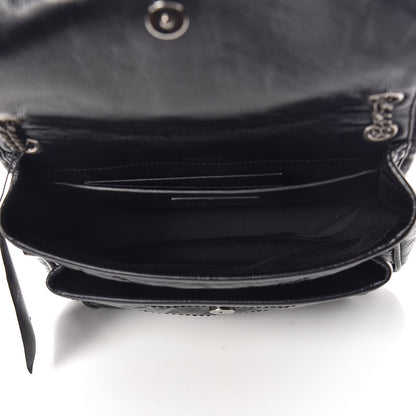 Saint Laurent Crinkled Calfskin Matelasse Monogram Baby Niki Chain Satchel Black 7 of 9