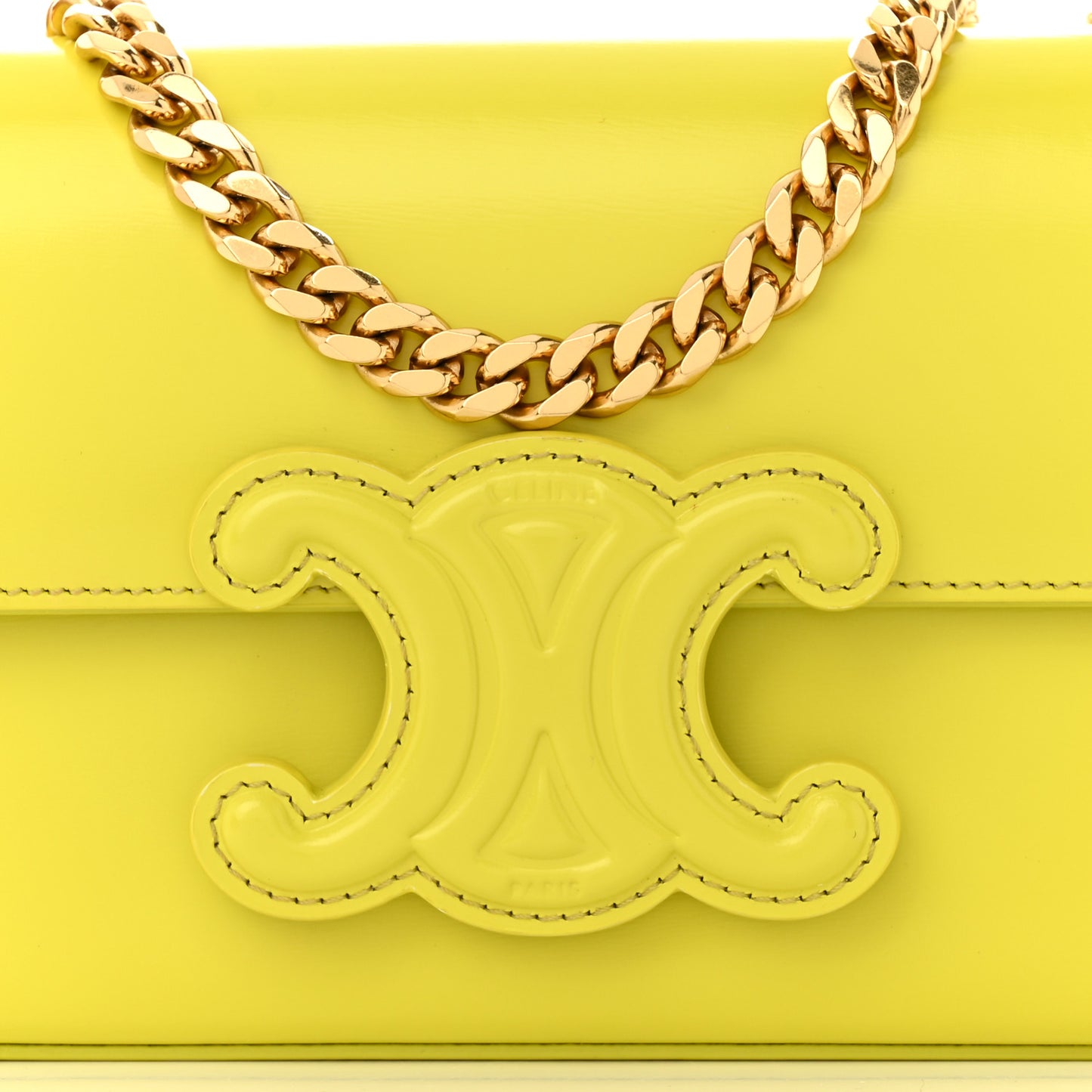 Shiny Calfskin Cuir Triomphe Chain Shoulder Bag Anis