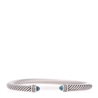 David Yurman Sterling Silver Diamond Blue Topaz 5mm Cable Classics Bracelet 1 of 4