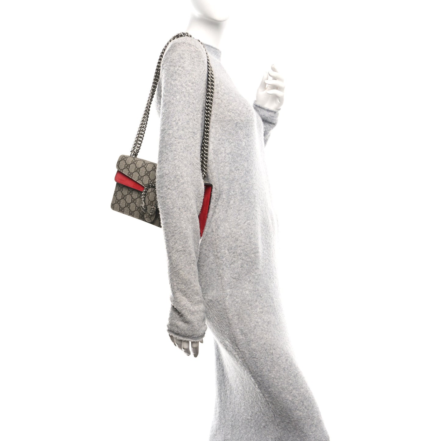 GG Supreme Monogram Suede Crystal Small Dionysus Shoulder Bag Beige Ebony Vulcanic Red