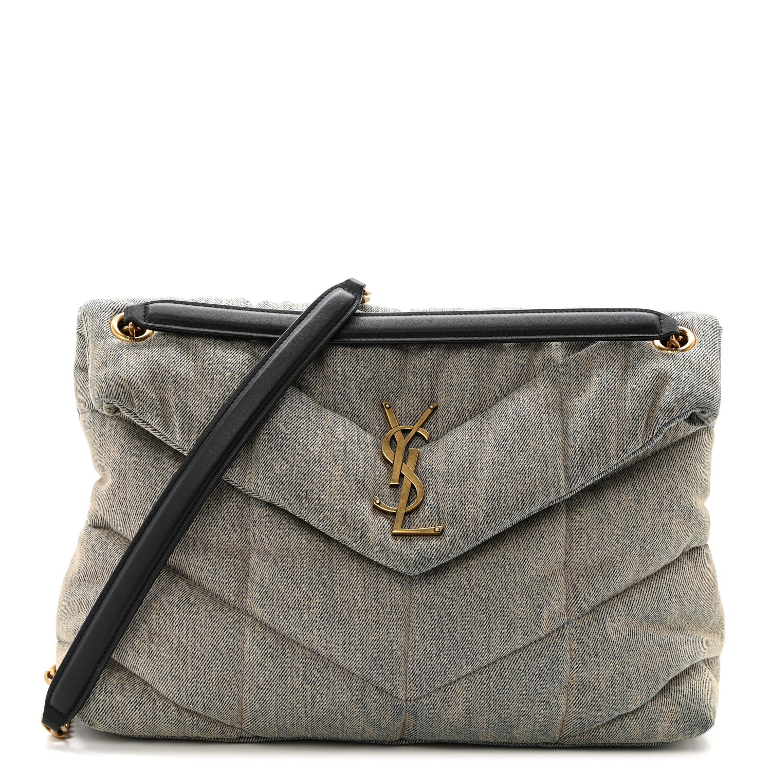 Saint Laurent Denim Quilted Medium Loulou Puffer Monogram Chain Satchel Rodeo Blue 1 of 11