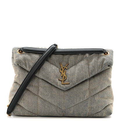 Saint Laurent Denim Quilted Medium Loulou Puffer Monogram Chain Satchel Rodeo Blue 1 of 11