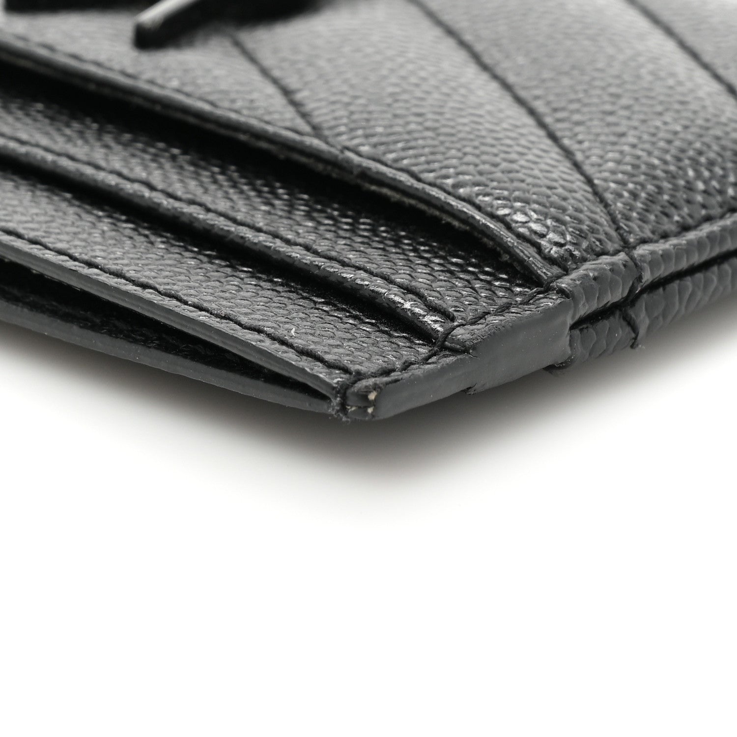 Saint Laurent Grain De Poudre Matelasse Chevron Monochrome Monogram Credit Card Case Black 10 of 11