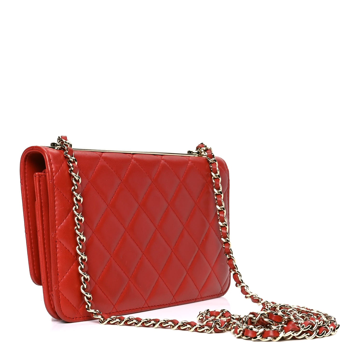 Chanel Lambskin Quilted Trendy CC Wallet On Chain WOC Red 4 of 9