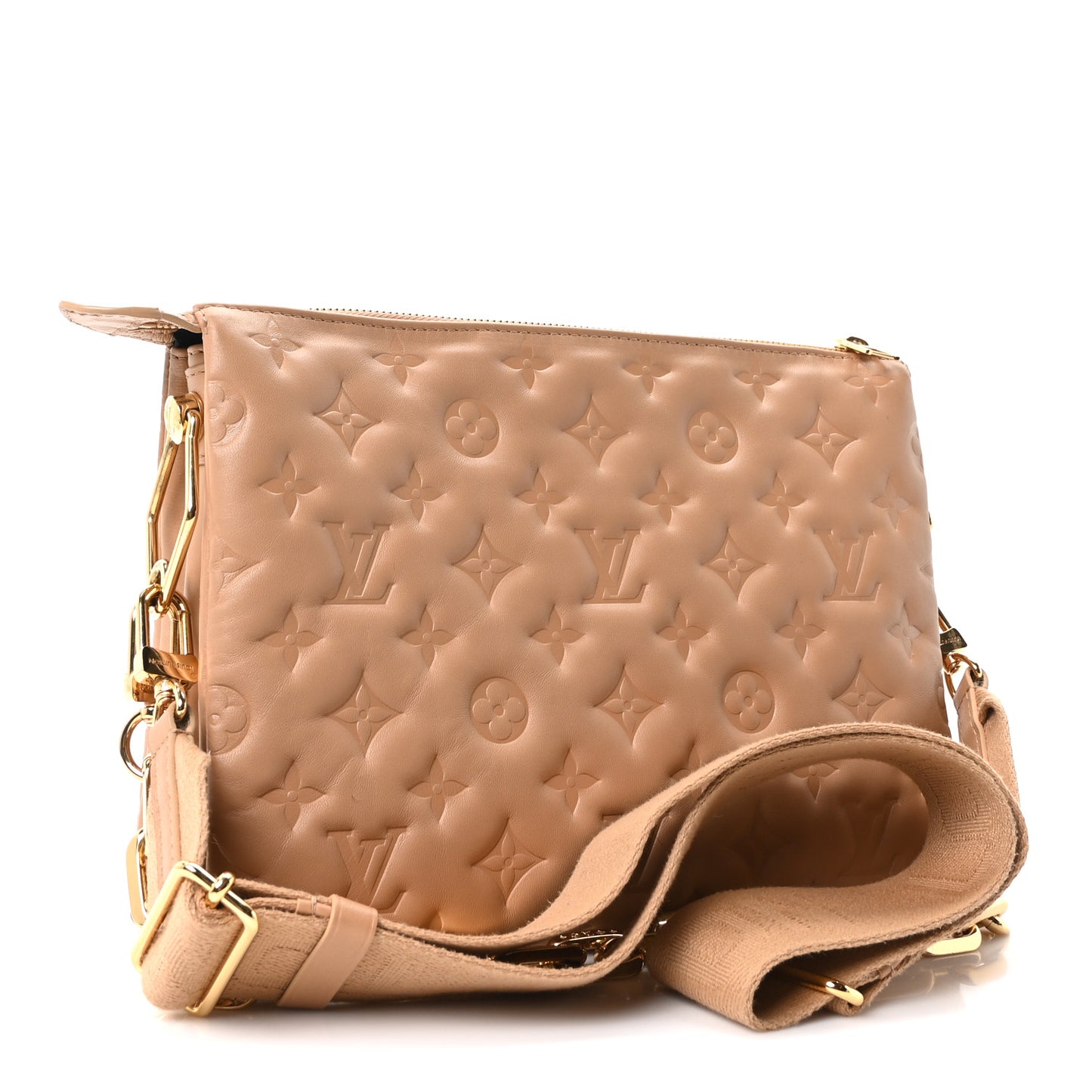 Lambskin Embossed Monogram Coussin PM Camel