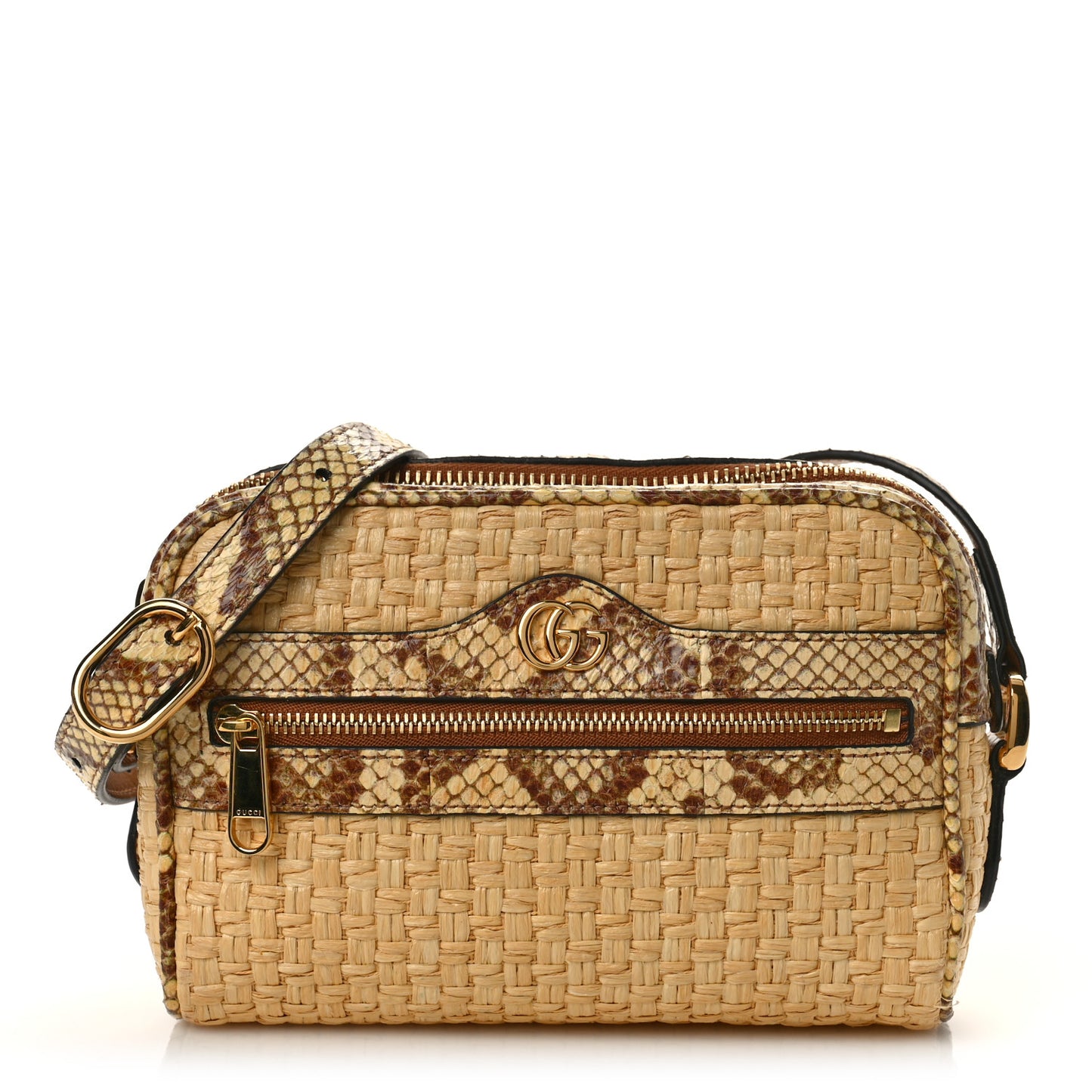 Raffia Elaphe Mini Ophidia Shoulder Bag Natural Cream Brown
