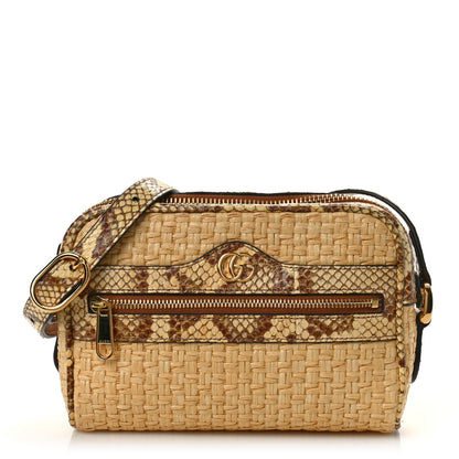 Gucci Raffia Elaphe Mini Ophidia Shoulder Bag Natural Cream Brown 1 of 9