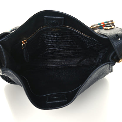 Prada Vitello Daino Hobo Messenger Bag Black 5 of 11