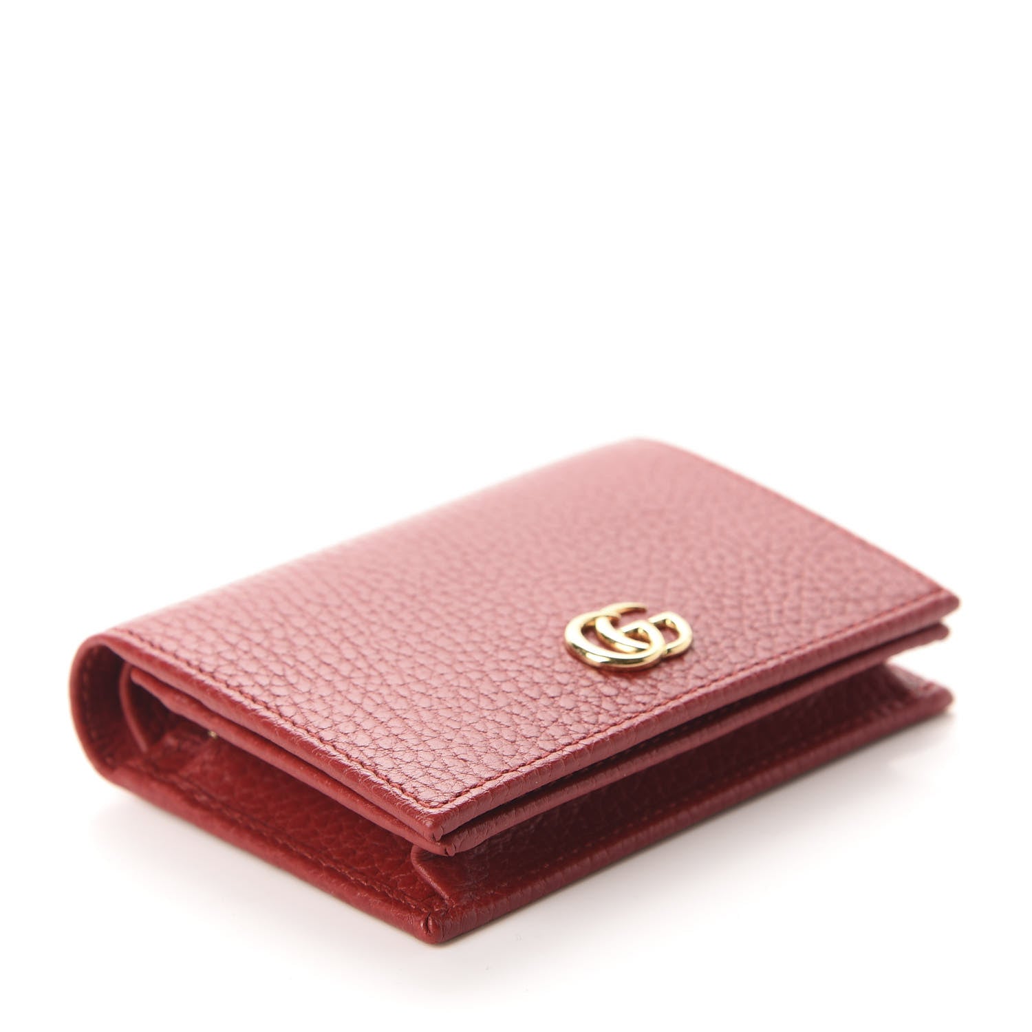 Gucci Pebbled Calfskin GG Marmont Card Case Hibiscus Red 4 of 7