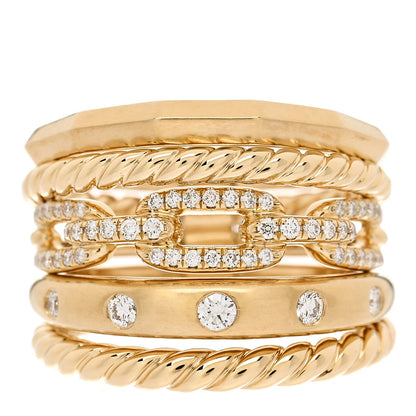 David Yurman 18K Yellow Gold Diamond 15mm Stax Five-Row Ring 49 5 1 of 6