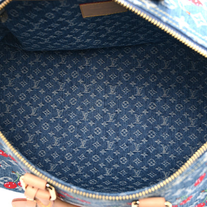 Louis Vuitton LV X TM Monogram Denim Cerises Keepall Bandouliere 45 Blue 4 of 8