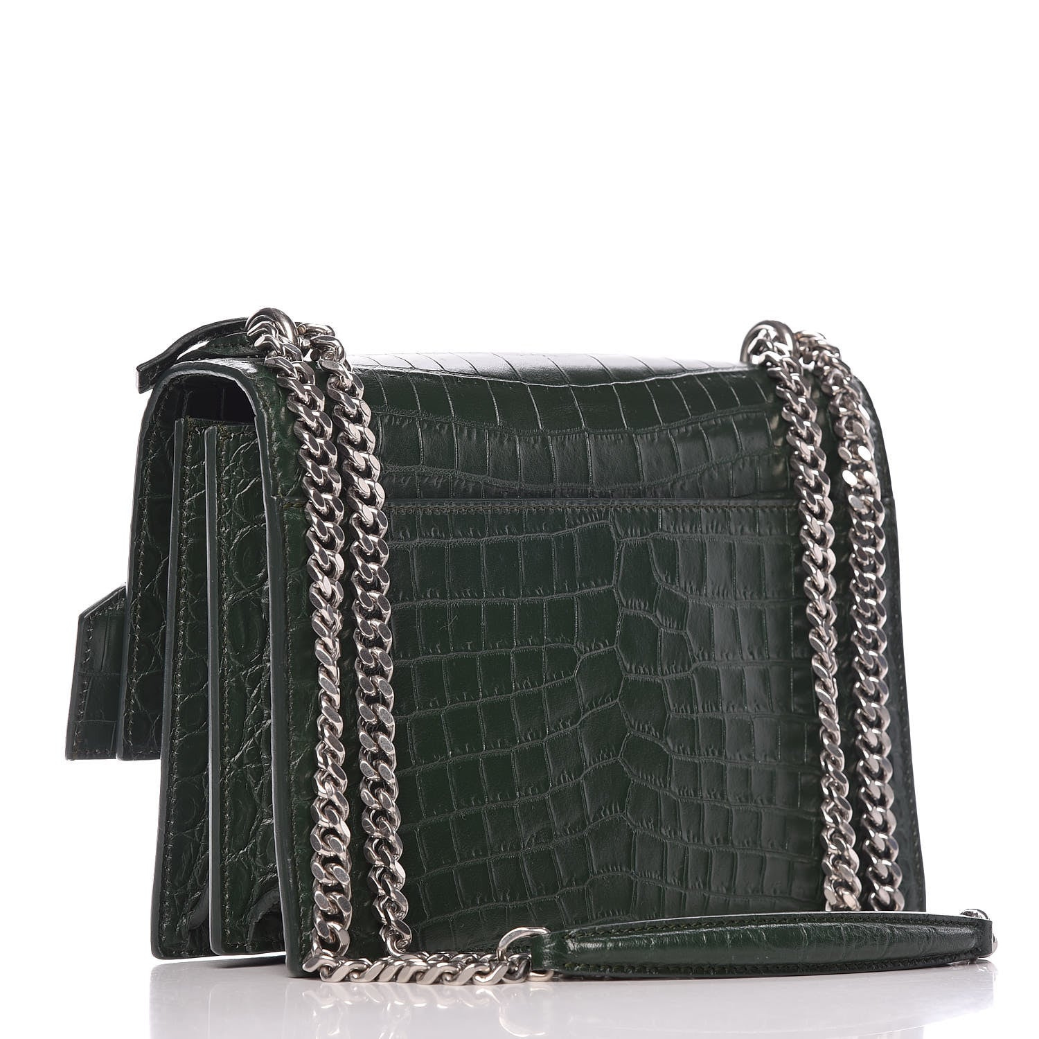 Saint Laurent Calfskin Crocodile Embossed Medium Monogram Sunset Dark Green 3 of 9