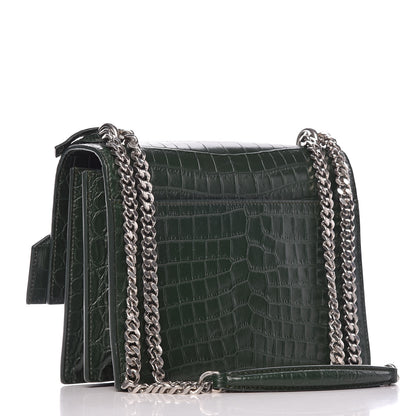 Saint Laurent Calfskin Crocodile Embossed Medium Monogram Sunset Dark Green 3 of 9