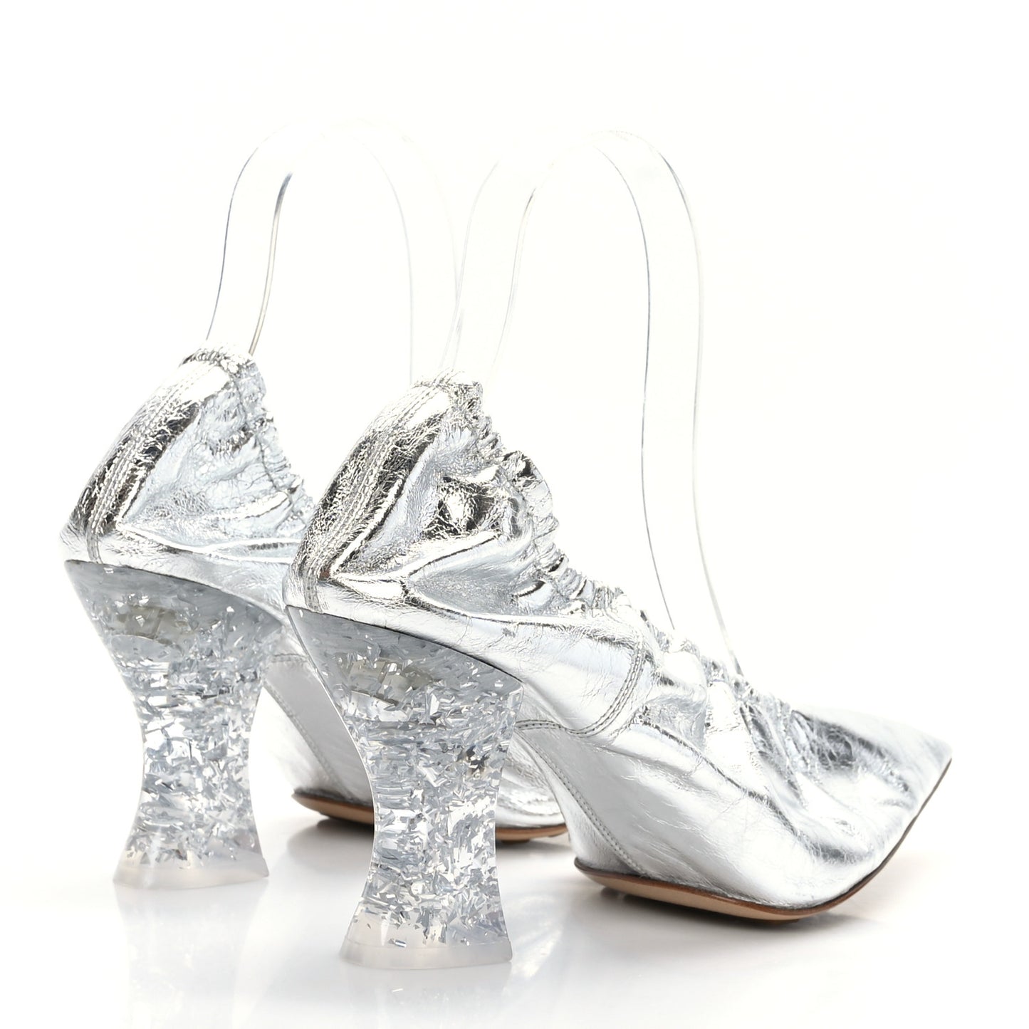 Metallic Crushed Nappa Glitter Plexiglass Almond Pumps 39.5 Silver