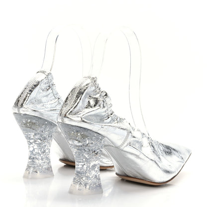 Bottega Veneta Metallic Crushed Nappa Glitter Plexiglass Almond Pumps 39.5 Silver 4 of 7