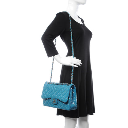 Chanel Patent Calfskin Quilted Jumbo Double Flap Turquoise 3 of 8