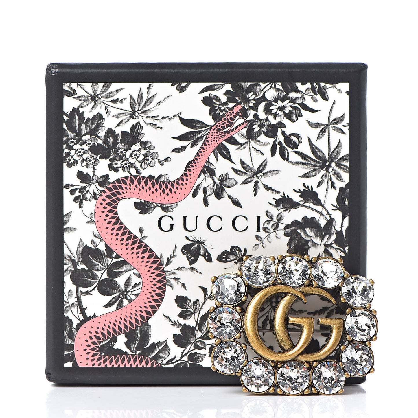Metal Crystal Double G Brooch Aged Gold