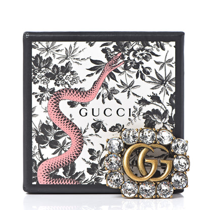 Gucci Metal Crystal Double G Brooch Aged Gold 5 of 5