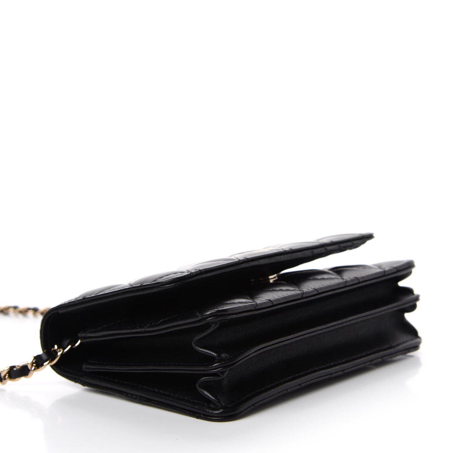 Lambskin Quilted Mini Camellia Bow Wallet On Chain WOC Black