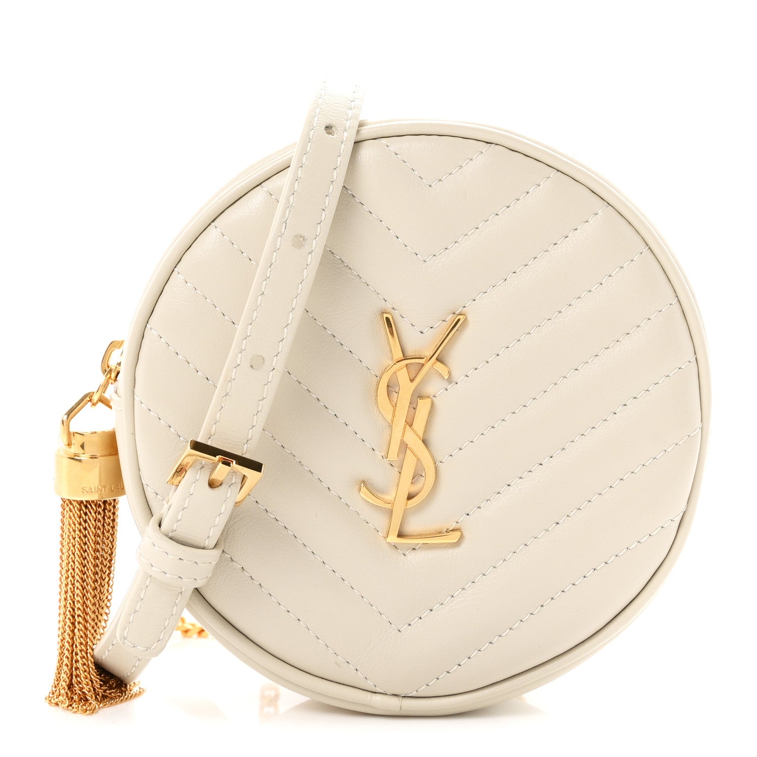 Saint Laurent Grain De Poudre Matelasse Chevron Quilted Round Vinyle Camera Bag Crema Soft 1 of 10