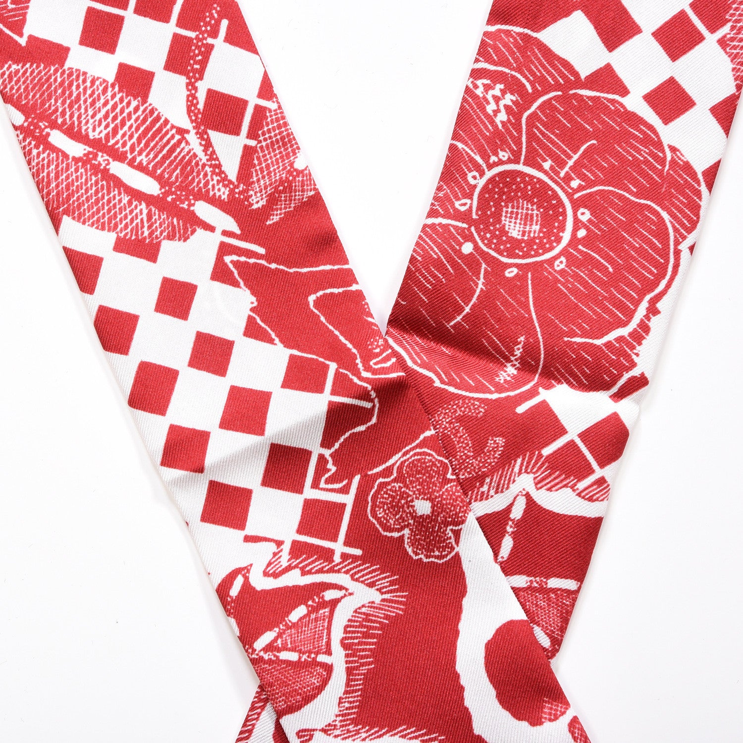 Chanel Silk CC Slim Floral Bandeau Scarf Red 3 of 4