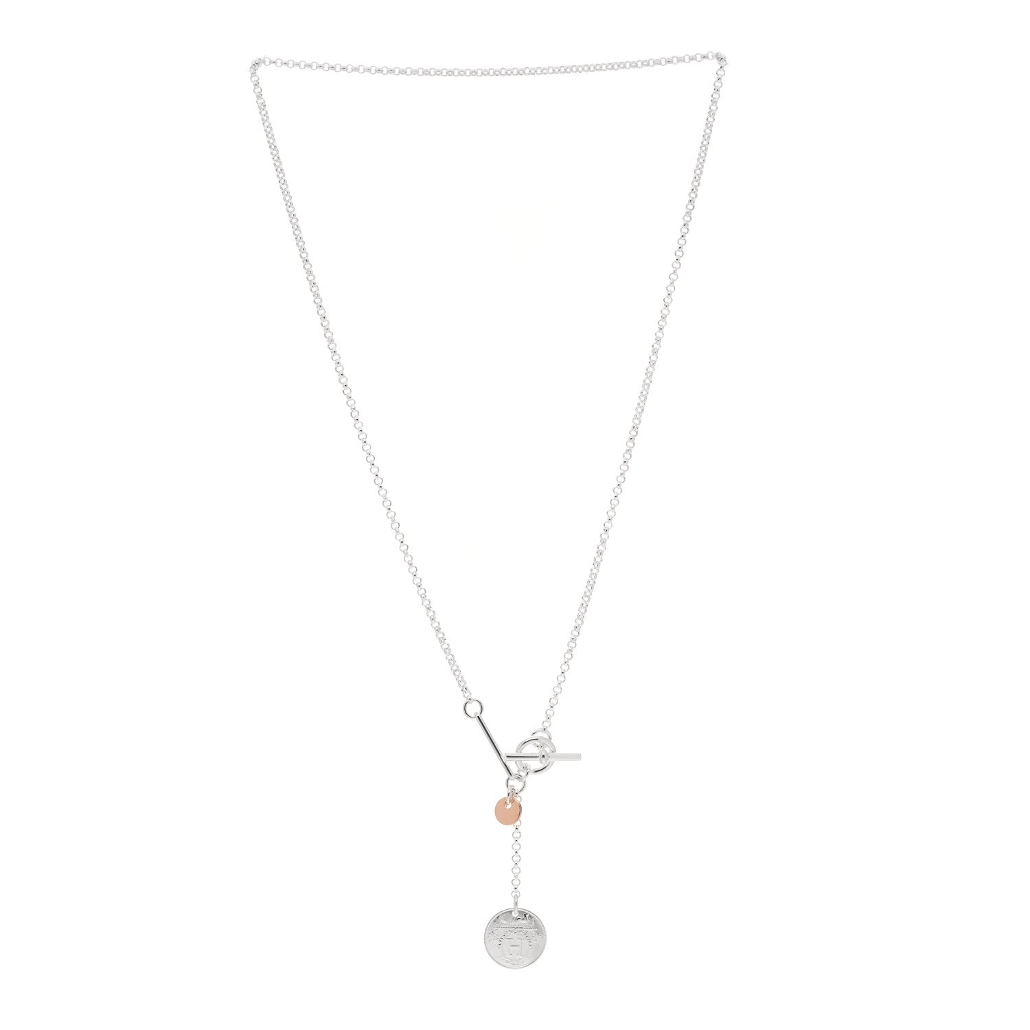 Hermes Sterling Silver 18K Rose Gold PM Ex-Libris Pendant Necklace 3 of 5