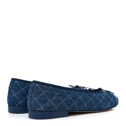 Chanel Washed Denim Quilted Cap Toe CC Ballerina Flats 38 Blue 5 of 12