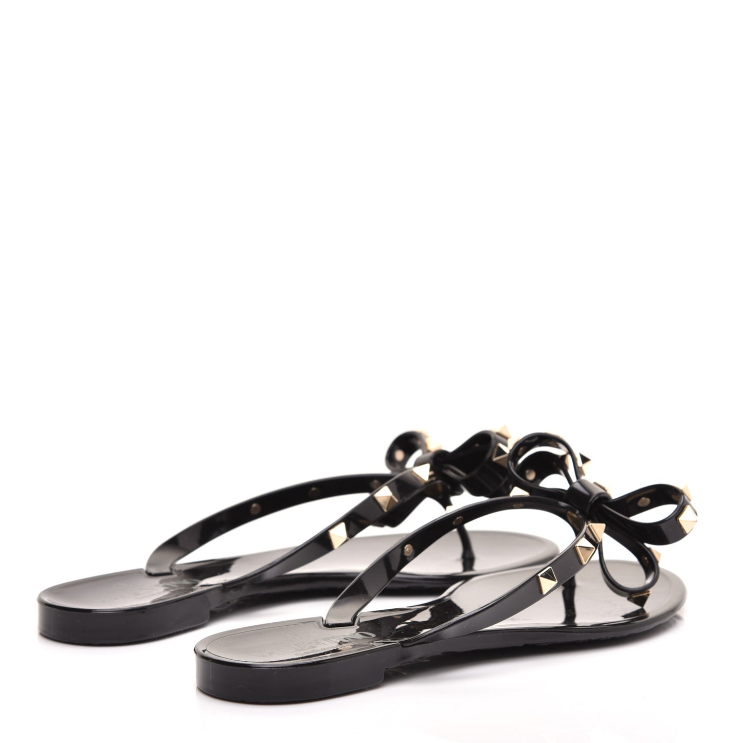 PVC Jelly Rockstud Bow Thong Sandals 36 Black